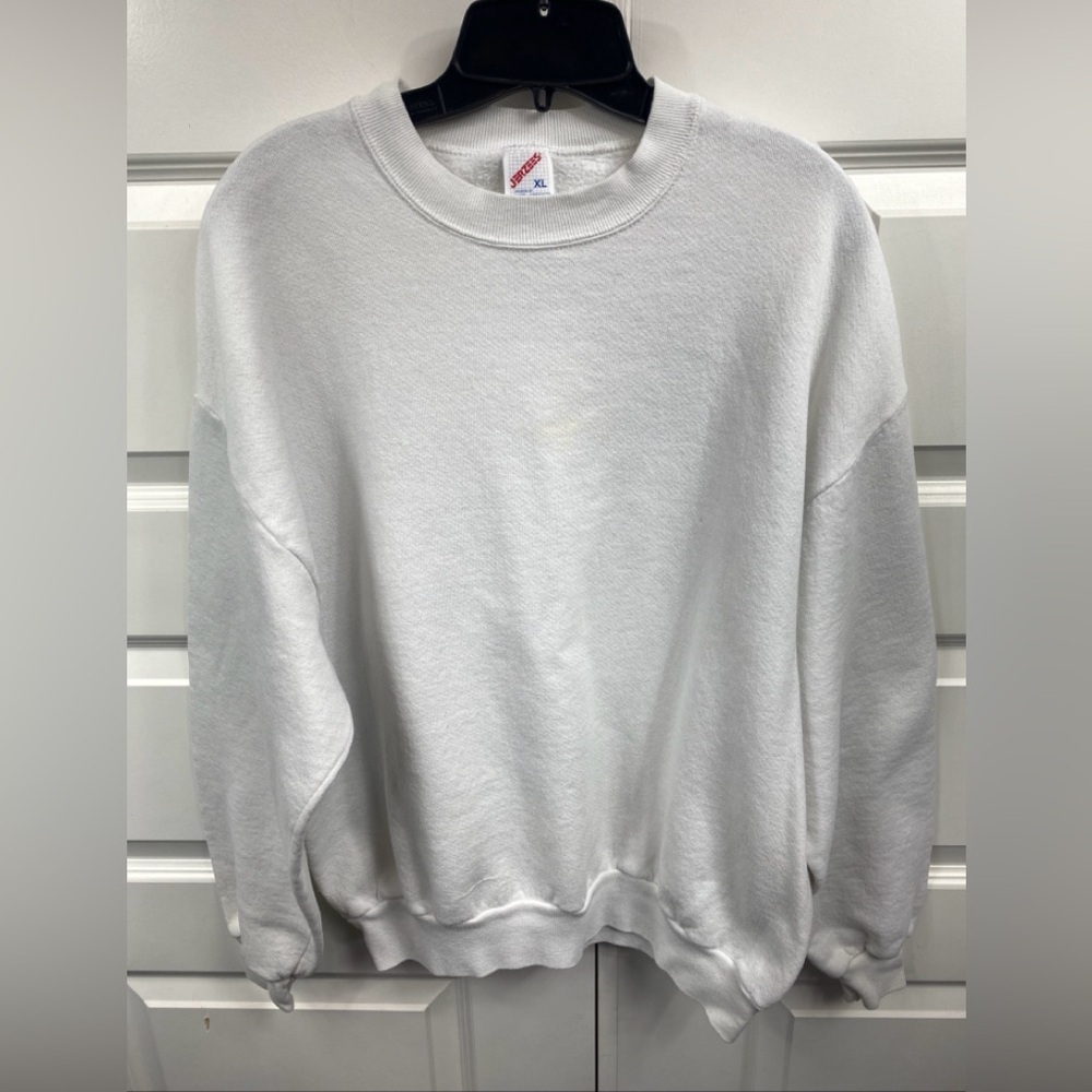 Vintage Jerzees Blank Crewneck Sweatshirt Size XL White Sweater 90s Made In USA